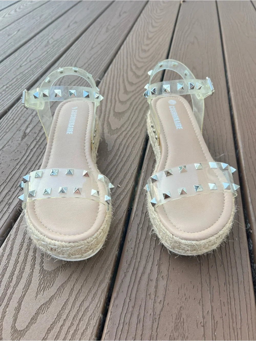 Cushionaire Transparent Studded Espadrille Sandals - Beige